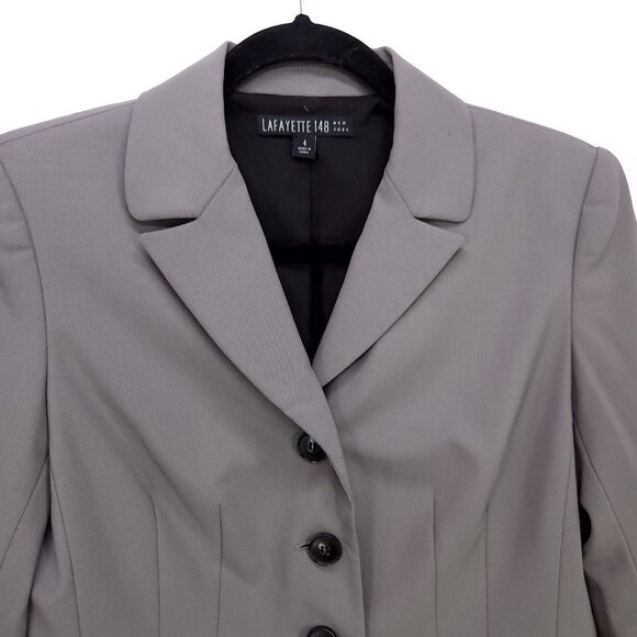 Lafayette 148 Virgin Wool Blazer Jacket Womens 4 Gray Pockets Office Career - Picture 4 of 14